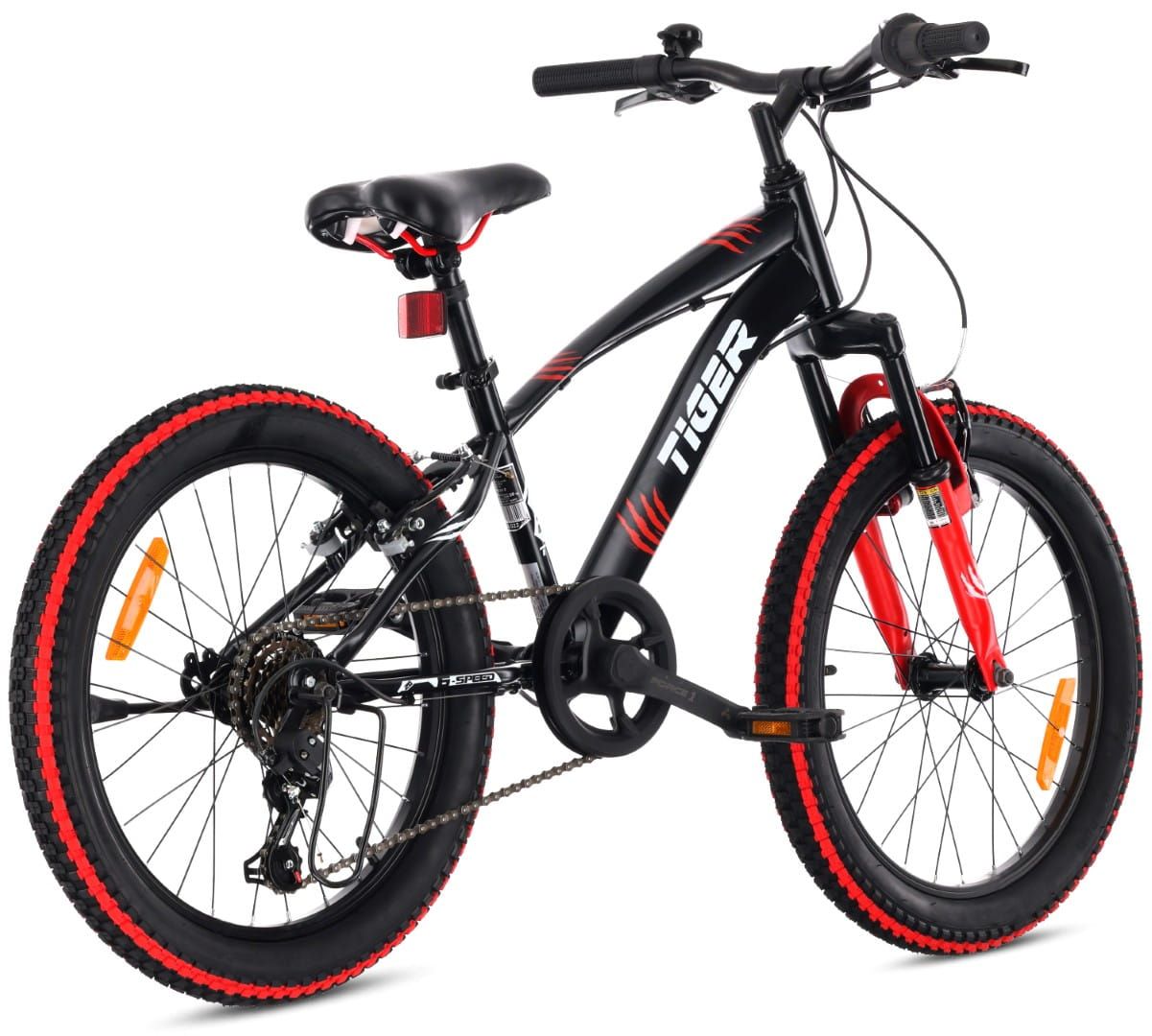 Rower dla chłopca 20 cali 6 biegów Shimano amortyzator szerokie opony Revoshift Tiger Bike czarny czerwony