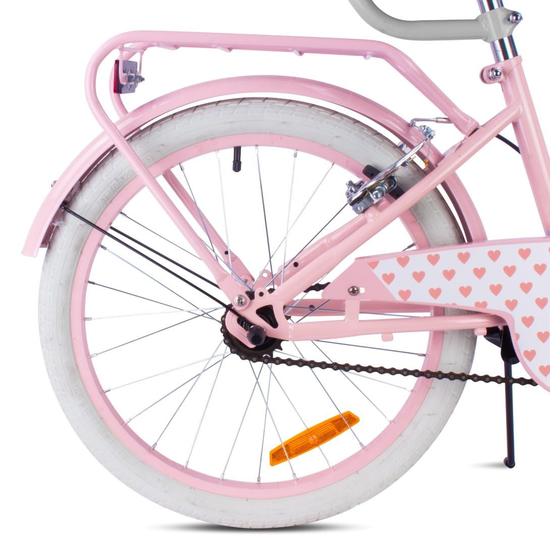 Rower dla dziewczynki 20 cali prowadnik bagażnik stopka Heart Bike Silver Moon różowy
