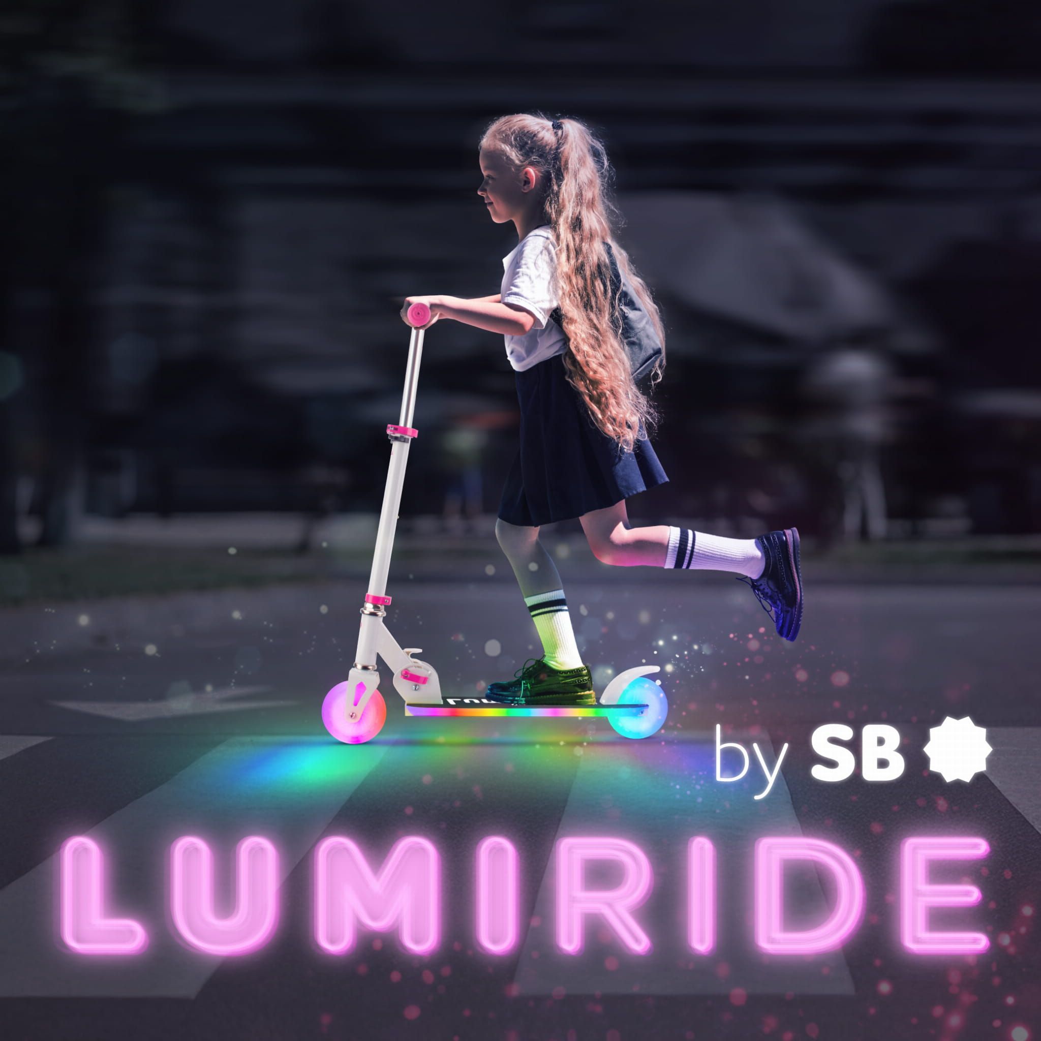 LUMI RIDE Hulajnoga dwukołowa dla dzieci składana regulowana LED 7 kolorów 20 programów biały Sun Baby