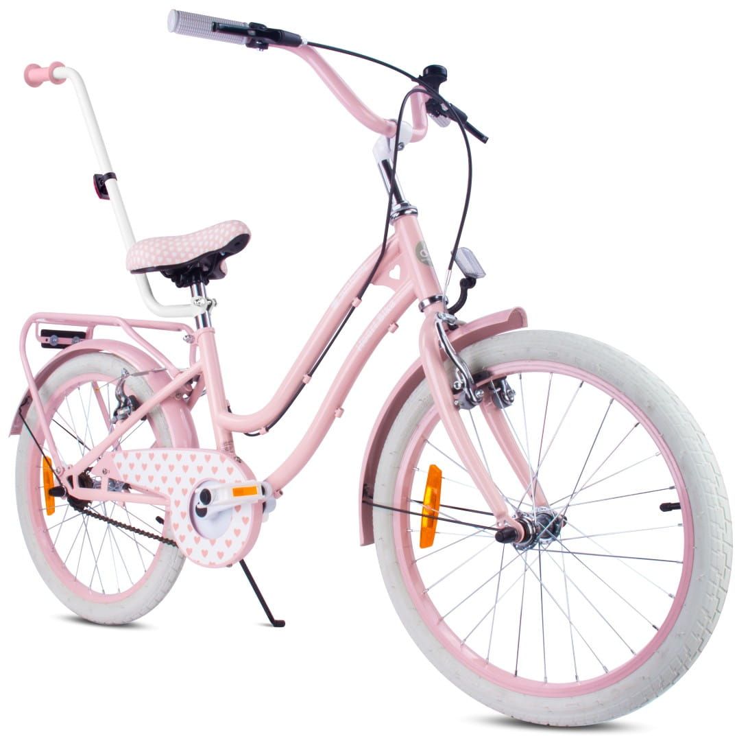 Rower dla dziewczynki 20 cali prowadnik bagażnik stopka Heart Bike Silver Moon różowy