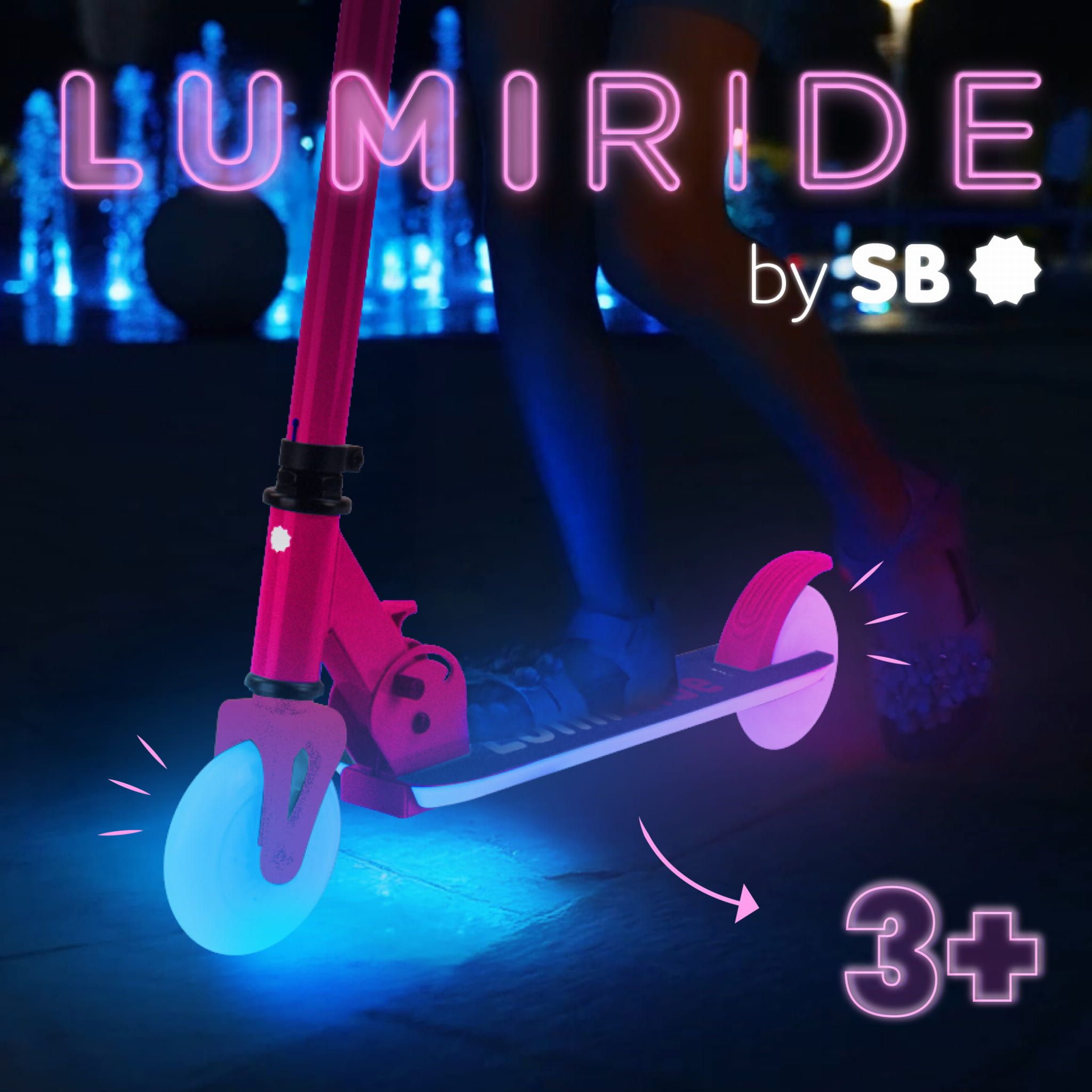 LUMI RIDE Hulajnoga dwukołowa dla dzieci składana regulowana LED 7 kolorów 20 programów fuksja Sun Baby
