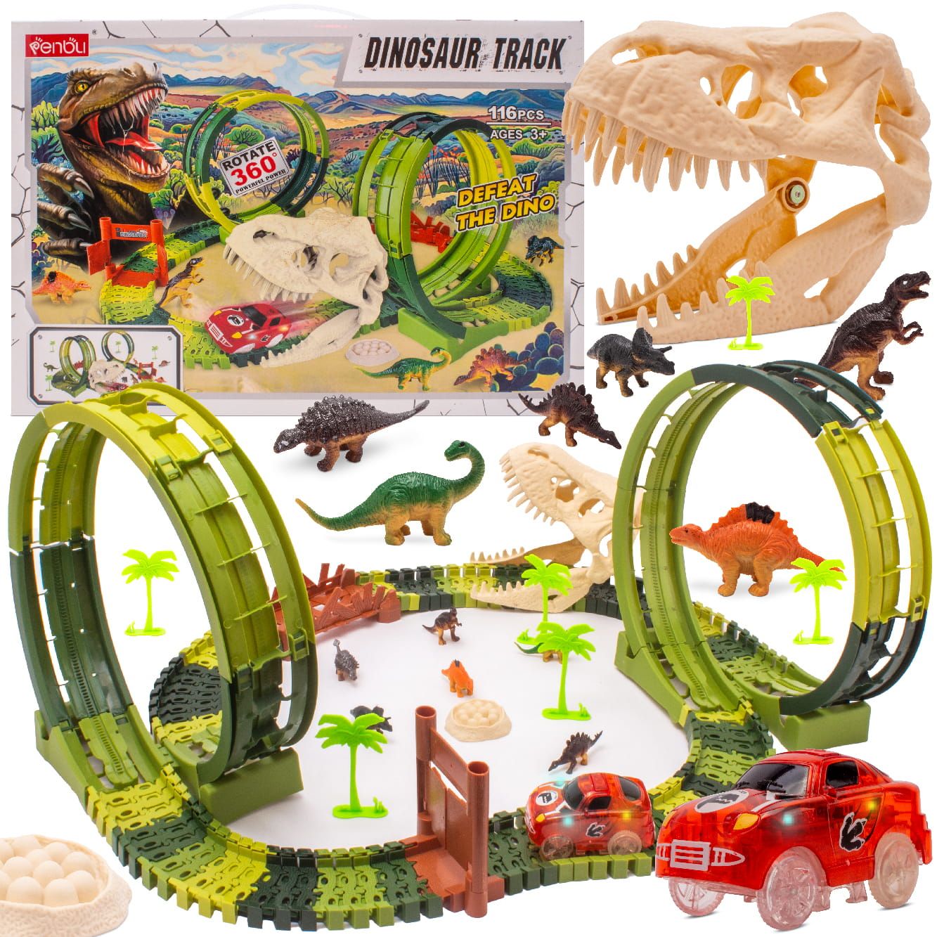 Tor wyścigowy samochodowy dla dzieci Duży Dinozaur 116 el Dinozaury Auto Sun Baby