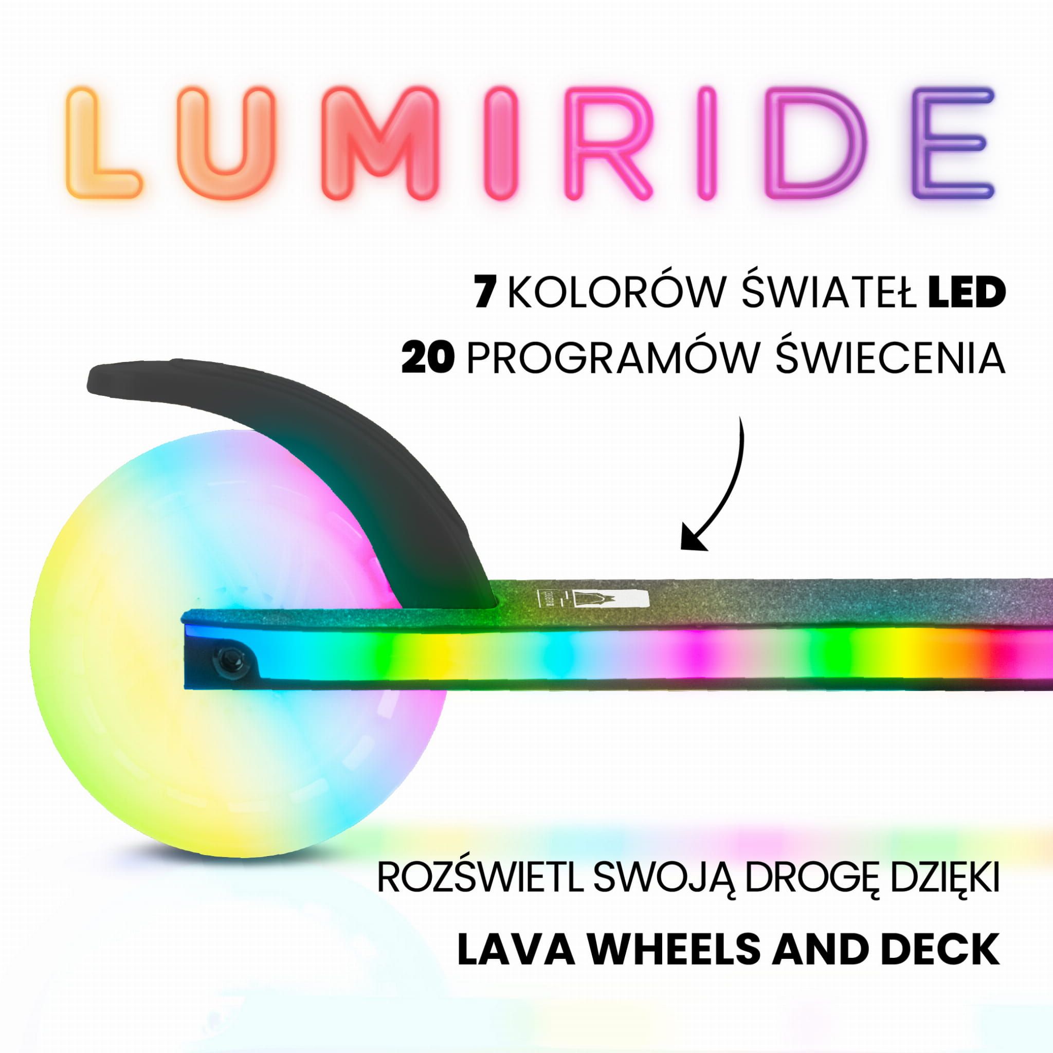 LUMI RIDE Hulajnoga dwukołowa dla dzieci składana regulowana LED 7 kolorów 20 programów czarny Sun Baby