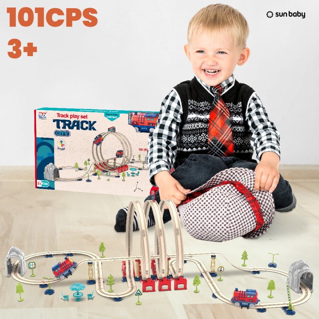 Kolejka elektryczna składana dla dzieci 101 el Tory kolejowe Pociąg Lokomotywa Kolejka Naklejki Zestaw Sun Baby