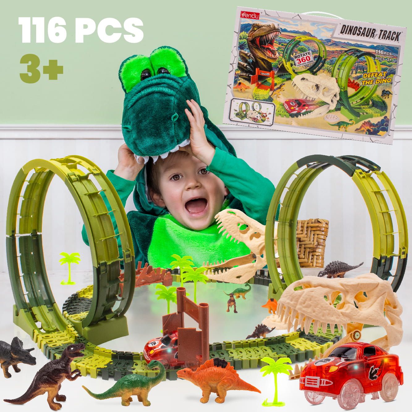Tor wyścigowy samochodowy dla dzieci Duży Dinozaur 116 el Dinozaury Auto Sun Baby