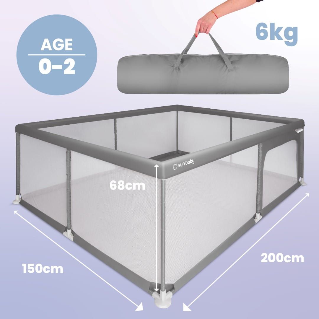 Duży Kojec dziecięcy łóżeczko Plac zabaw z podłogą Suchy basen 150x200 szary Sun Baby