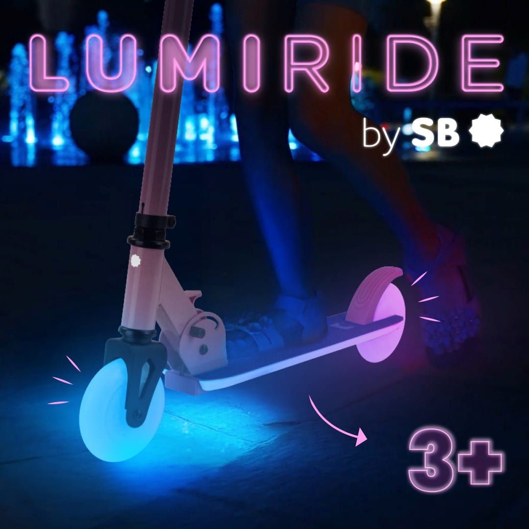 LUMI RIDE Hulajnoga dwukołowa dla dzieci składana regulowana LED 7 kolorów 20 programów różowy Sun Baby