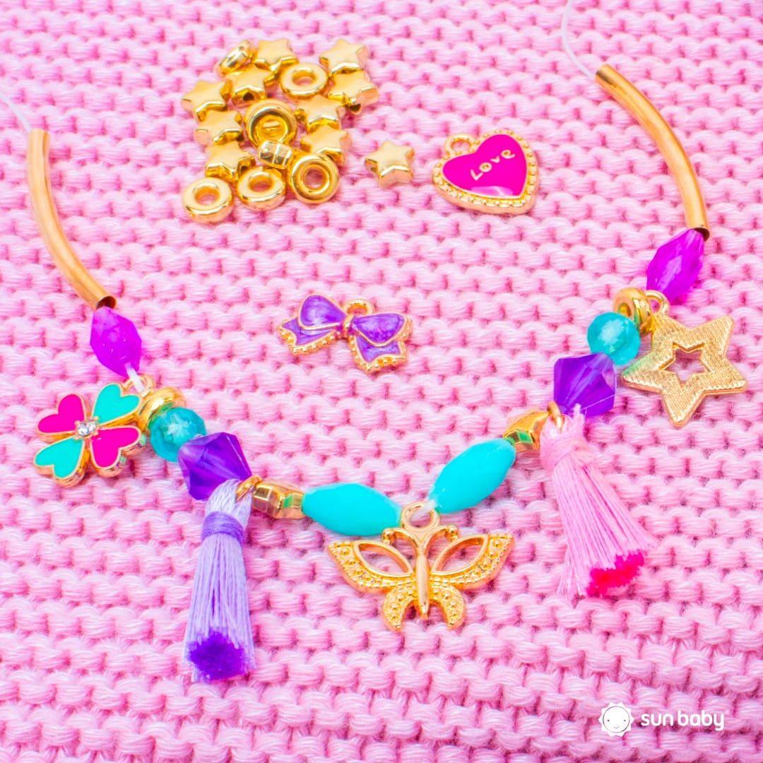 Zestaw do robienia bransoletek biżuterii zawieszki koraliki bransoletki wstążka 210 el Sun Baby