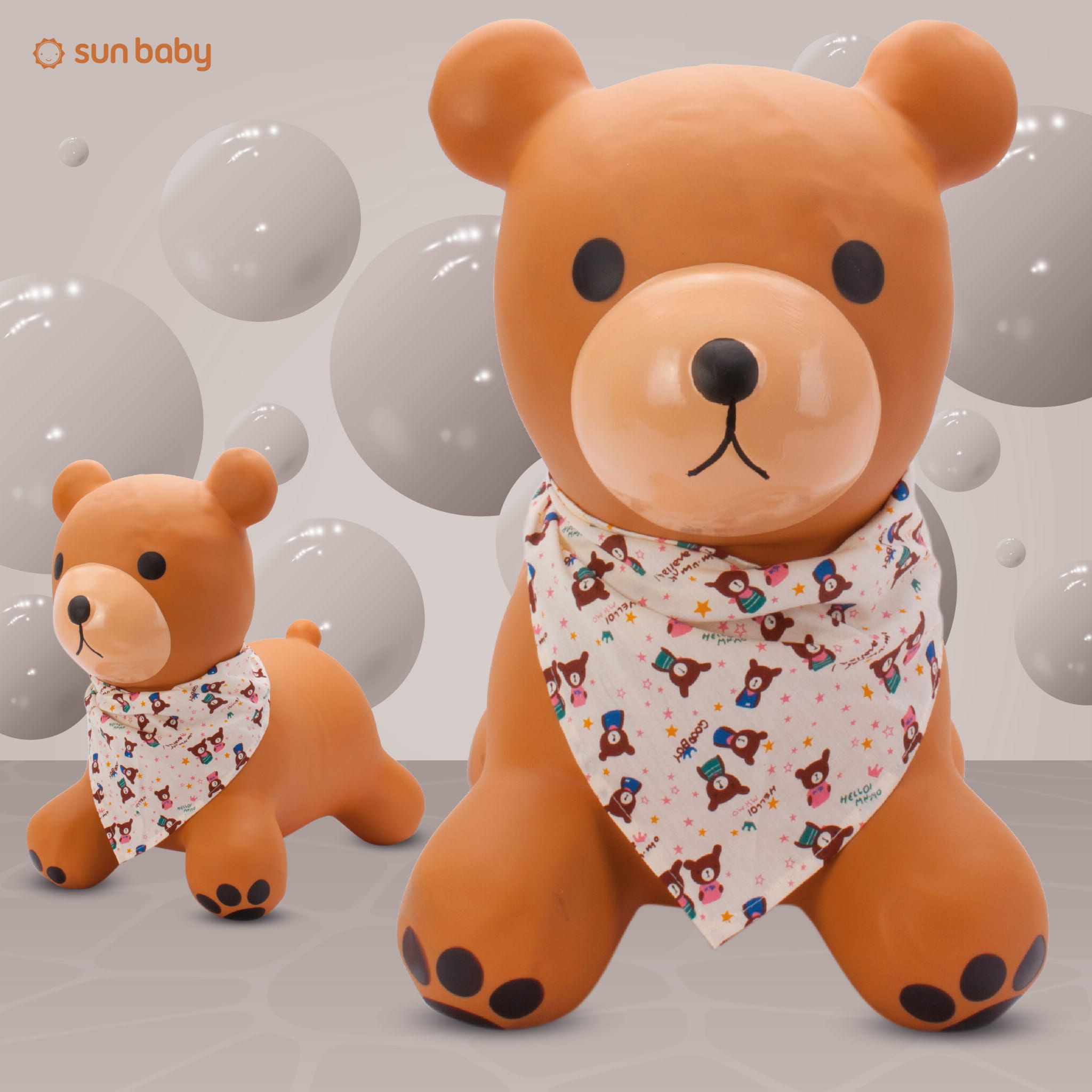 Skoczek dla dzieci do skakania z pompką TEDDY brązowy z bandaną