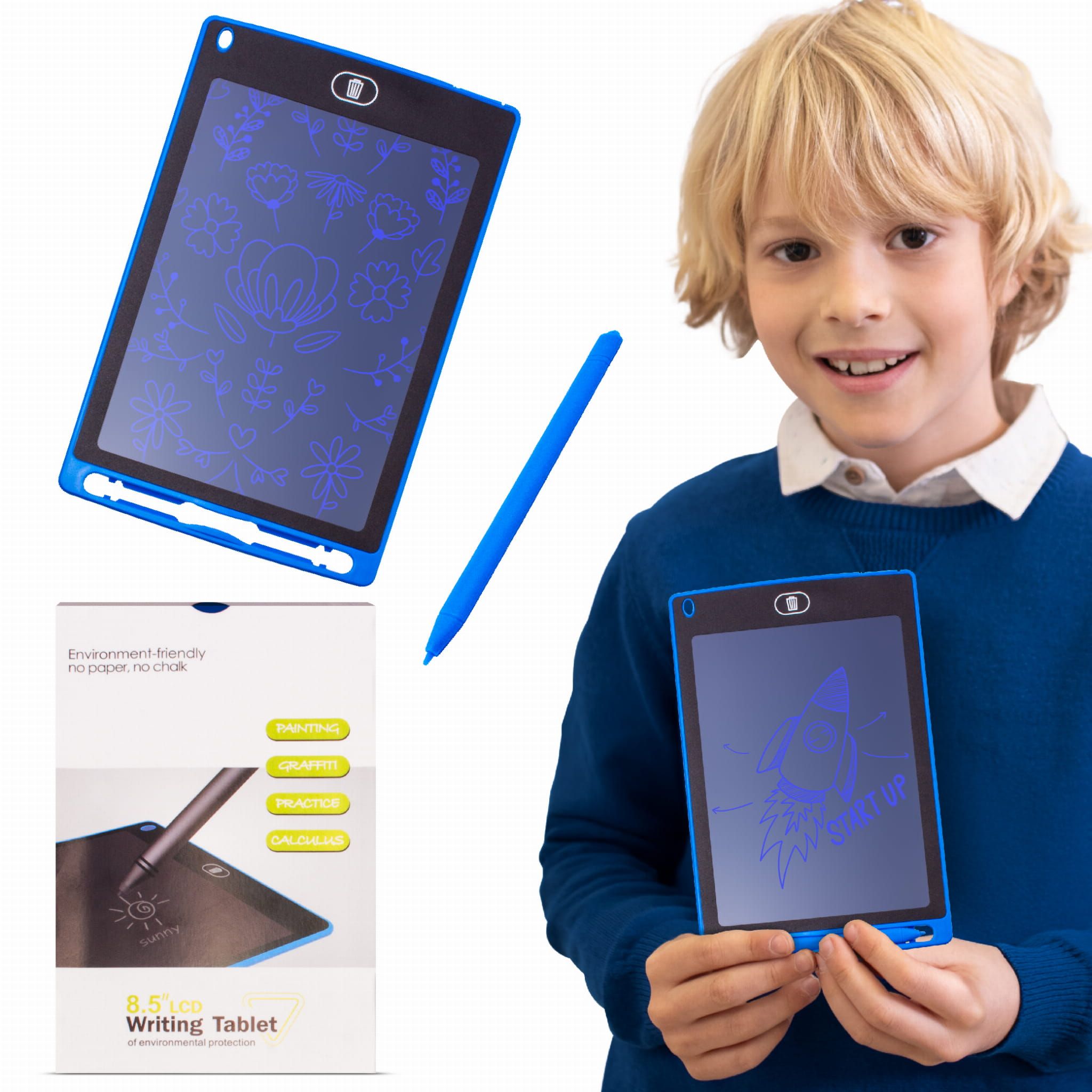 Tablet graficzny do rysowania dla dzieci Znikopis Rysik Tablica Notatnik  8,5 cala niebieski Sun Baby