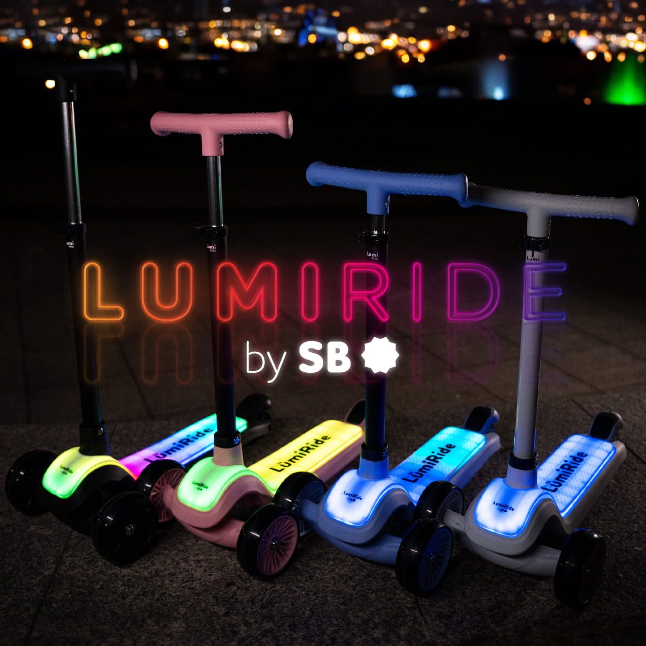 LUMI RIDE Hulajnoga trójkołowa balansowa składana regulowana Platforma LED 7 kolorów 20 programów szary Sun Baby