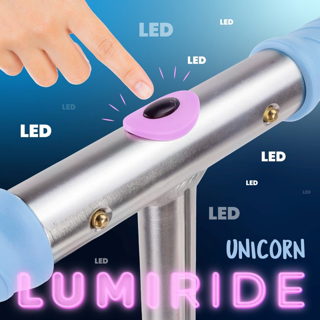 LUMI RIDE Hulajnoga dwukołowa dla dzieci składana regulowana LED 7 kolorów 20 programów Unicorn Sun Baby