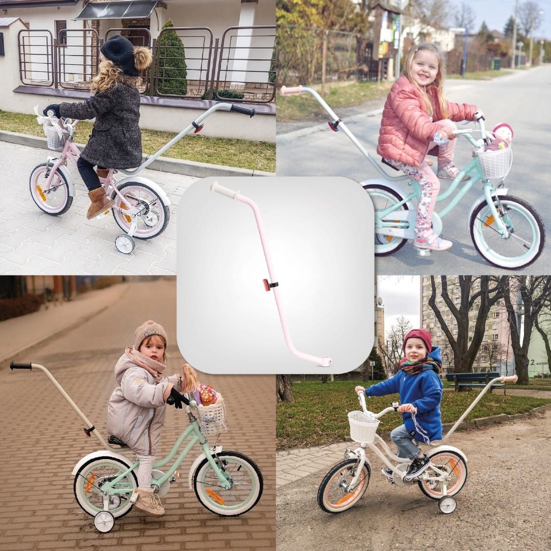 Pchacz Prowadnik do roweru z odblaskiem Kij Rączka Uchwyt do nauki jazdy na rowerze różowy Sun Baby