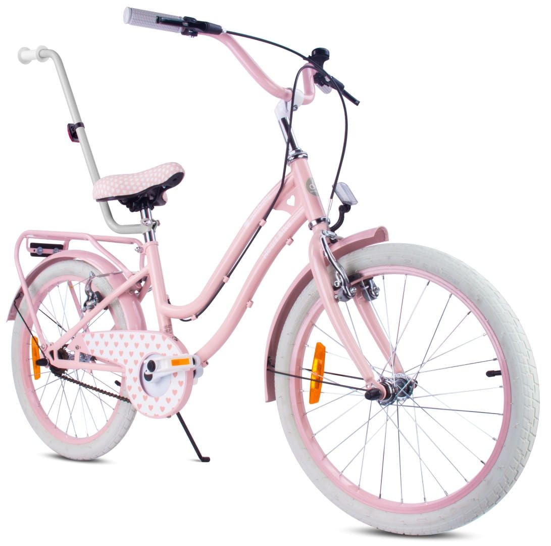 Rower dla dziewczynki 20 cali prowadnik bagażnik stopka Heart Bike Silver Moon różowy