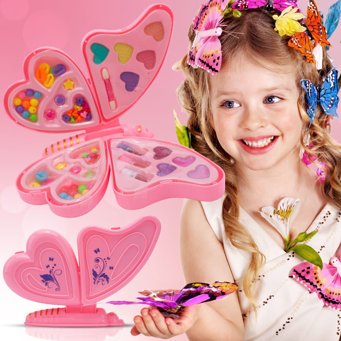 Zestaw do robienia bransoletek biżuterii makijażu koraliki Makeup naklejki pomadki Diy Motyl 2w1 Sun Baby