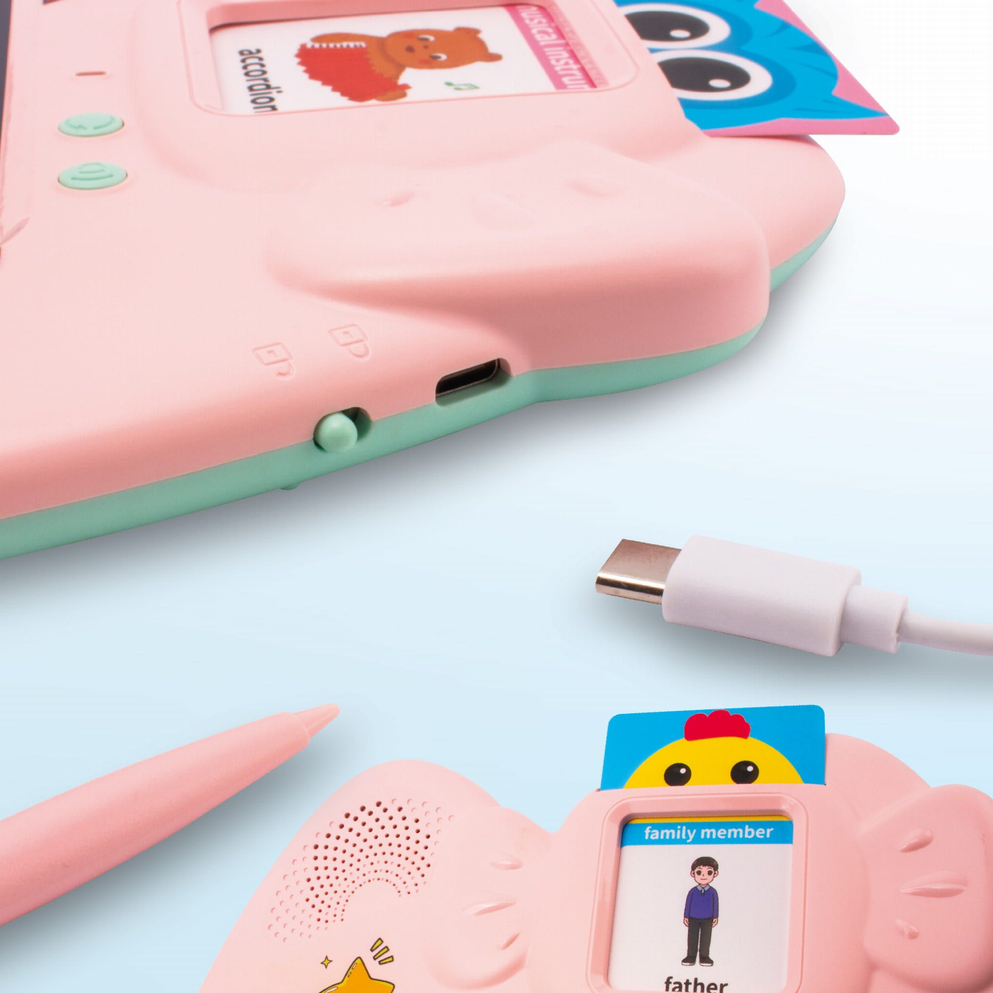 Tablet do rysowania znikopis Czytnik kart do nauki języka angielskiego 2w1 112 kart dwustronnych różowy Sun Baby