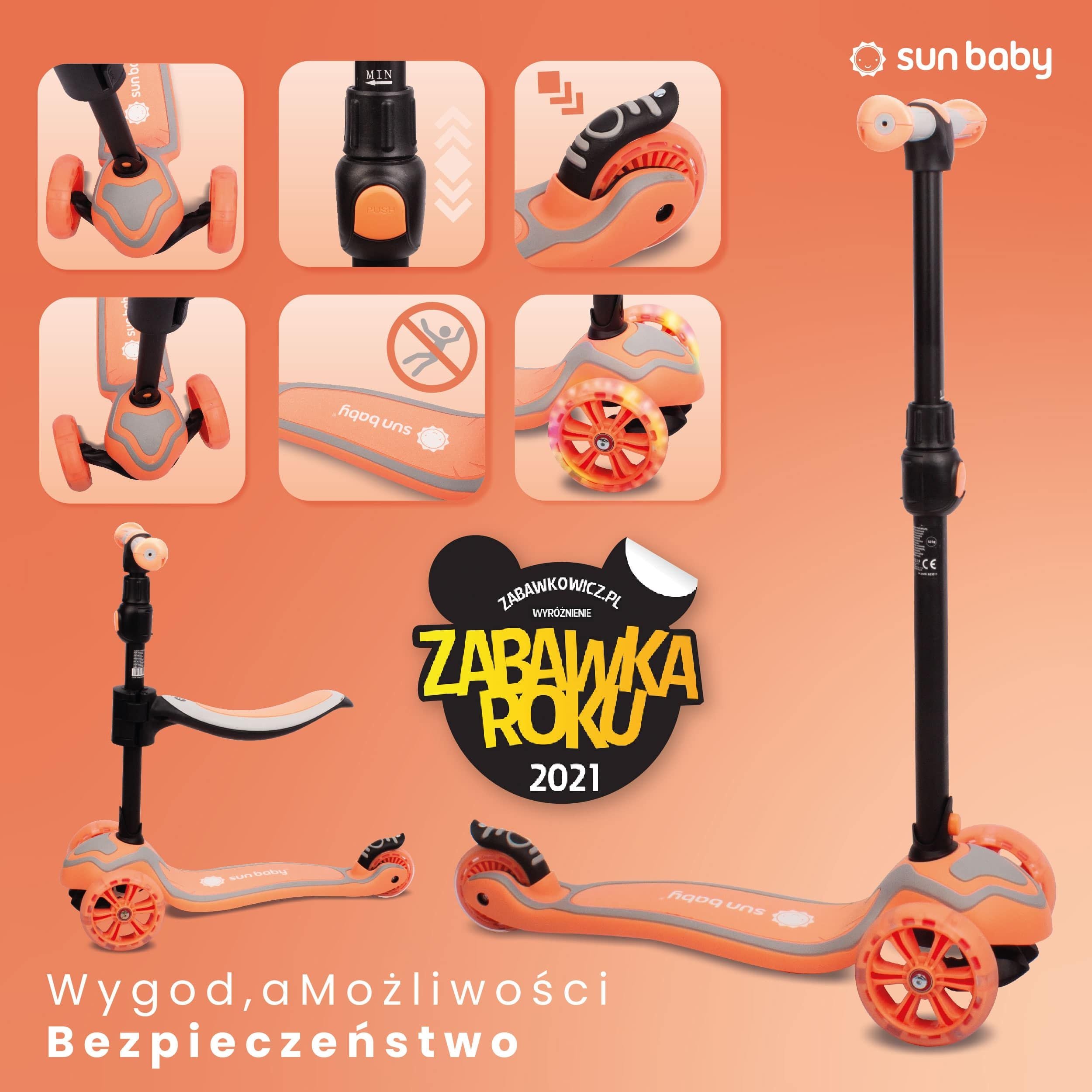 Hulajnoga dla dzieci trójkołowa balansowa Flash 3w1 LED brzoskwiniowa