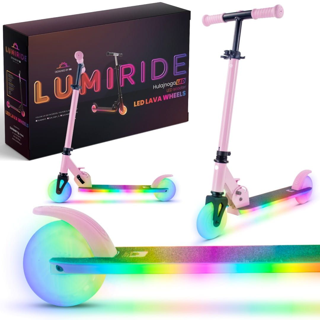 LUMI RIDE Hulajnoga dwukołowa dla dzieci składana regulowana LED 7 kolorów 20 programów różowy Sun Baby