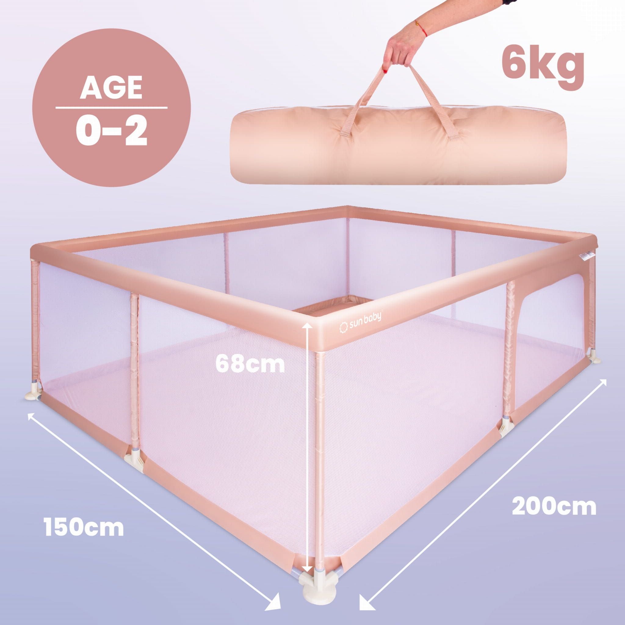 Duży Kojec dziecięcy łóżeczko Plac zabaw z podłogą Suchy basen 150x200 różowy Sun Baby