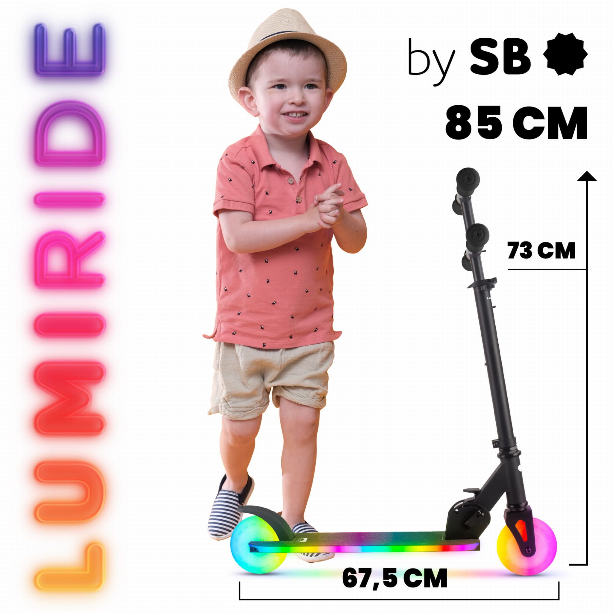 LUMI RIDE Hulajnoga dwukołowa dla dzieci składana regulowana LED 7 kolorów 20 programów czarny Sun Baby