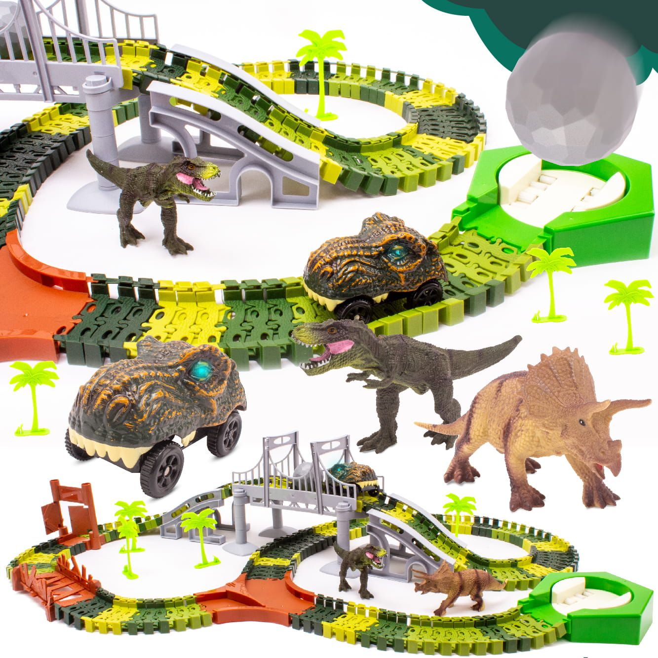 Tor wyścigowy samochodowy dla dzieci Duży Dinozaur 196 el Dinozaury Auto Sun Baby