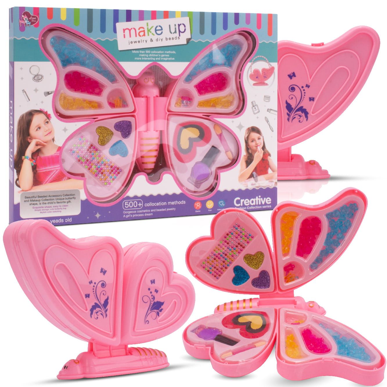 Zestaw do robienia bransoletek biżuterii makijażu koraliki kwiatki Makeup naklejki lakier Diy Motyl 2w1 Sun Baby