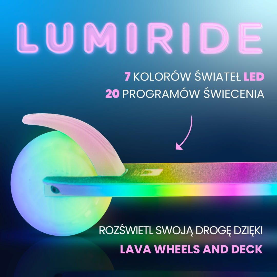 LUMI RIDE Hulajnoga dwukołowa dla dzieci składana regulowana LED 7 kolorów 20 programów różowy Sun Baby