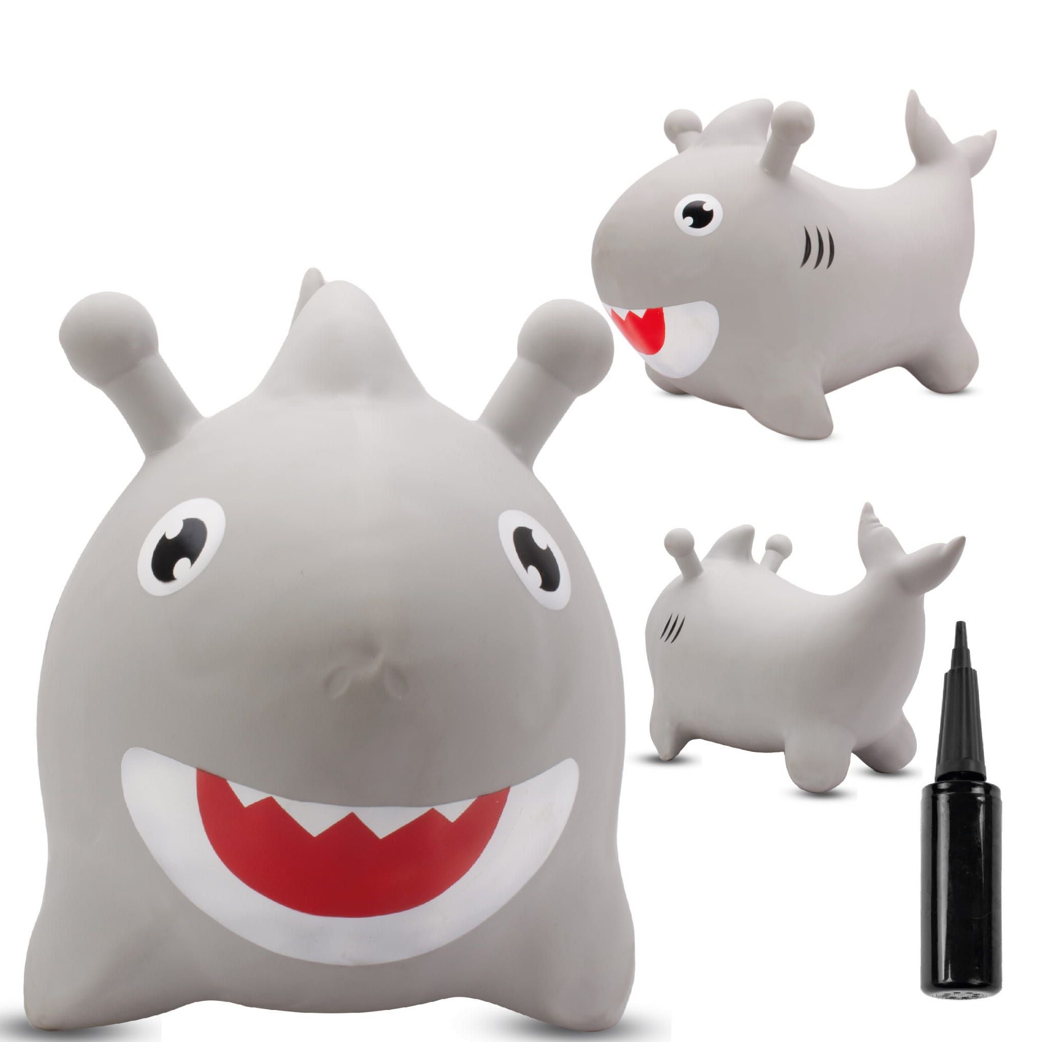 Skoczek dla dzieci do skakania z pompką Rekin Baby Shark szary