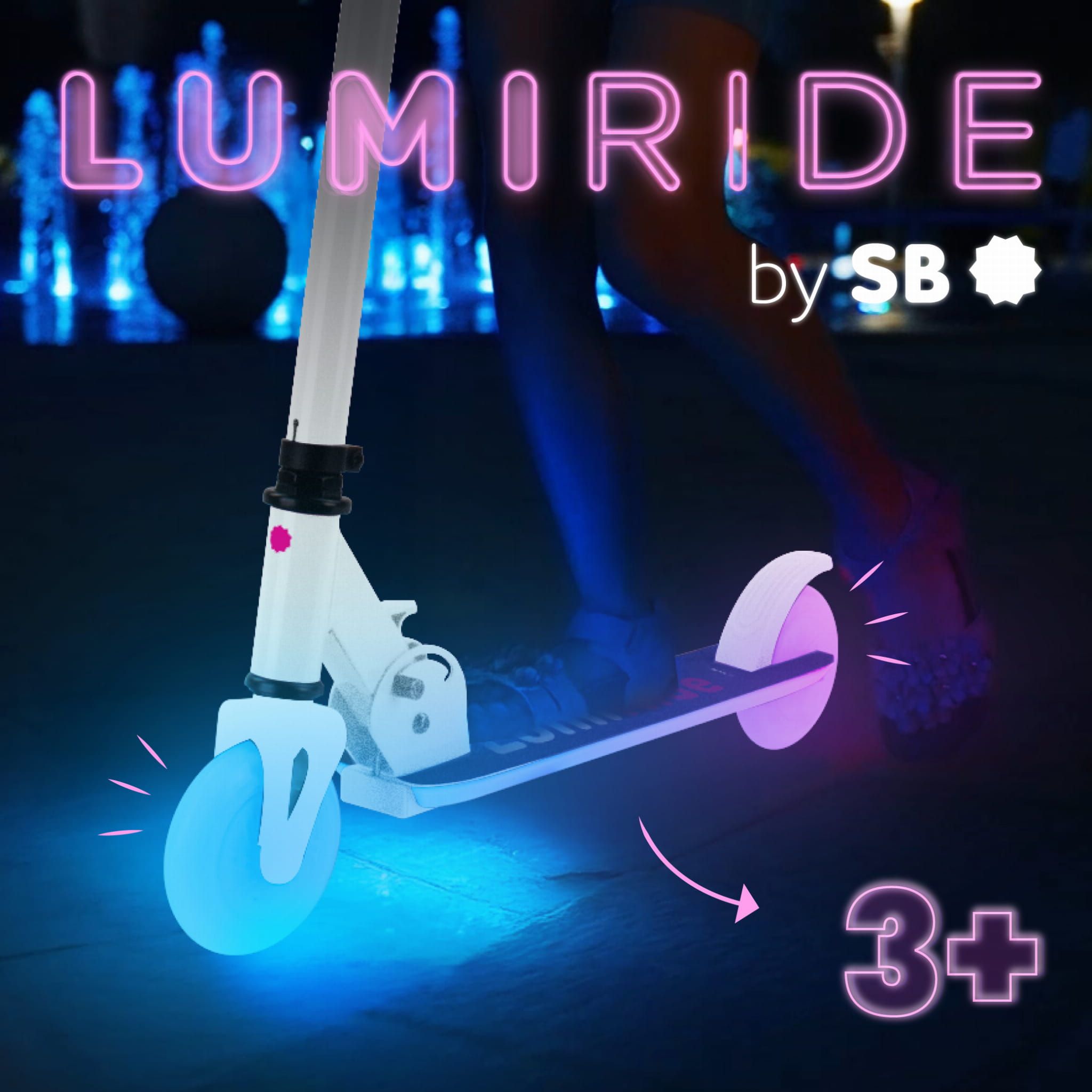 LUMI RIDE Hulajnoga dwukołowa dla dzieci składana regulowana LED 7 kolorów 20 programów biały Sun Baby