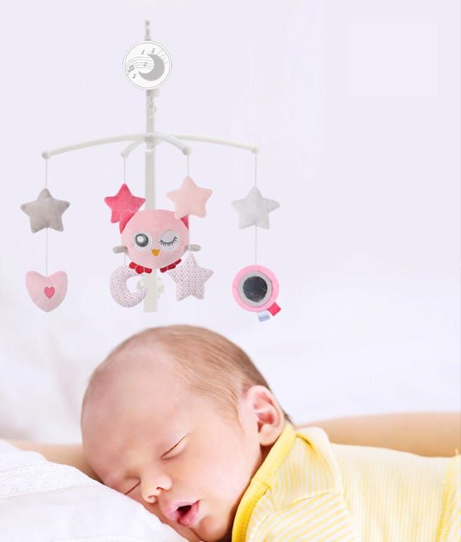 Karuzela do łóżeczka z pozytywką różowa sowa Sun Baby