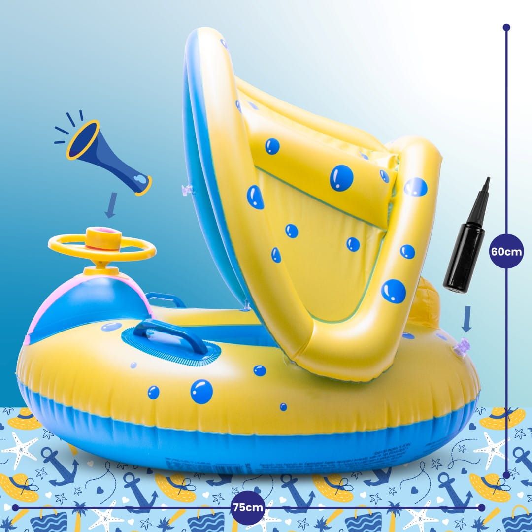 Koło do pływania Materac dmuchany Pontonik dla dzieci z daszkiem z kierownicą Pompka ręczna Sun Baby