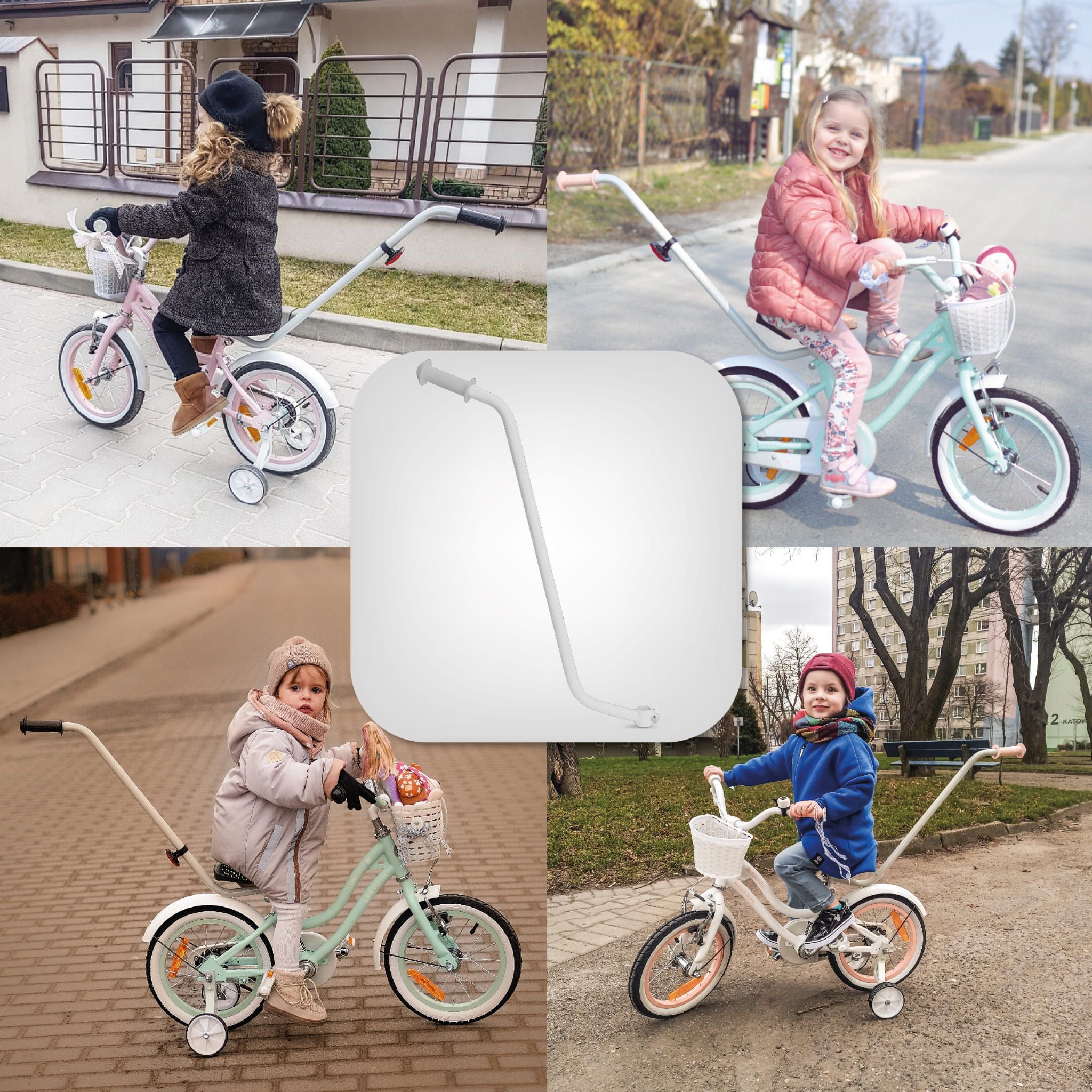 Pchacz Prowadnik do roweru Kij Rączka Uchwyt do nauki jazdy na rowerze szary Sun Baby