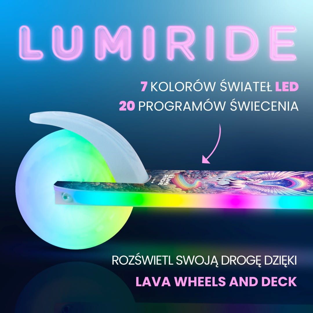 LUMI RIDE Hulajnoga dwukołowa dla dzieci składana regulowana LED 7 kolorów 20 programów Unicorn Sun Baby