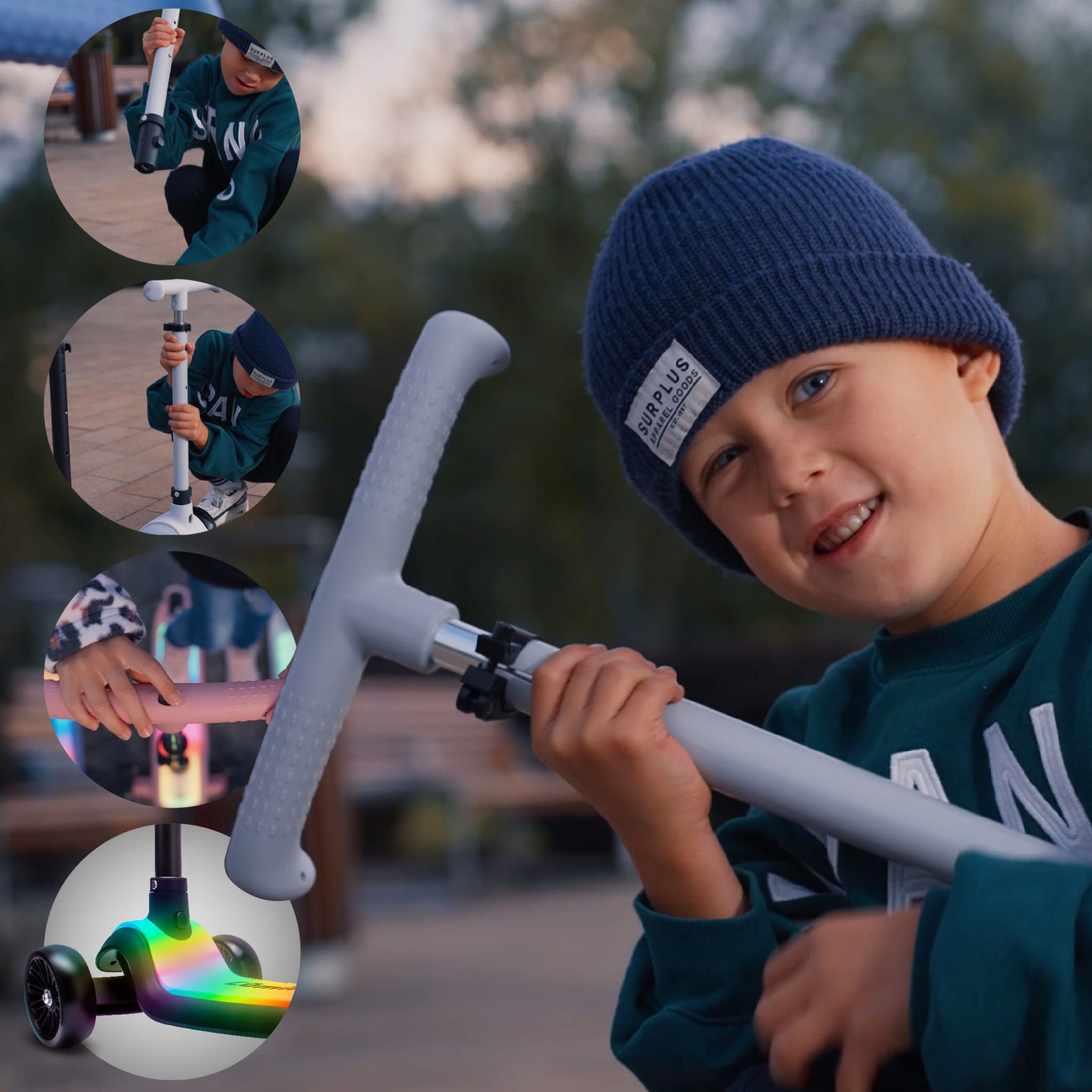 LUMI RIDE Hulajnoga trójkołowa balansowa składana regulowana Platforma LED 7 kolorów 20 programów czarny Sun Baby