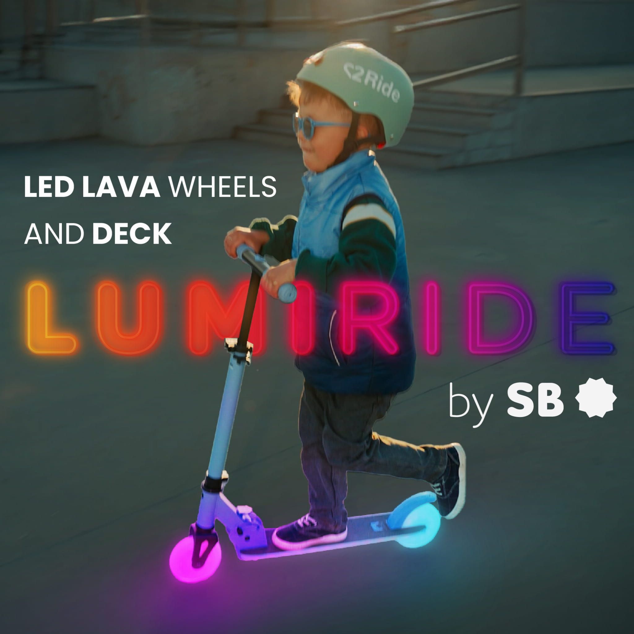 LUMI RIDE Hulajnoga dwukołowa dla dzieci składana regulowana LED 7 kolorów 20 programów niebieski Sun Baby
