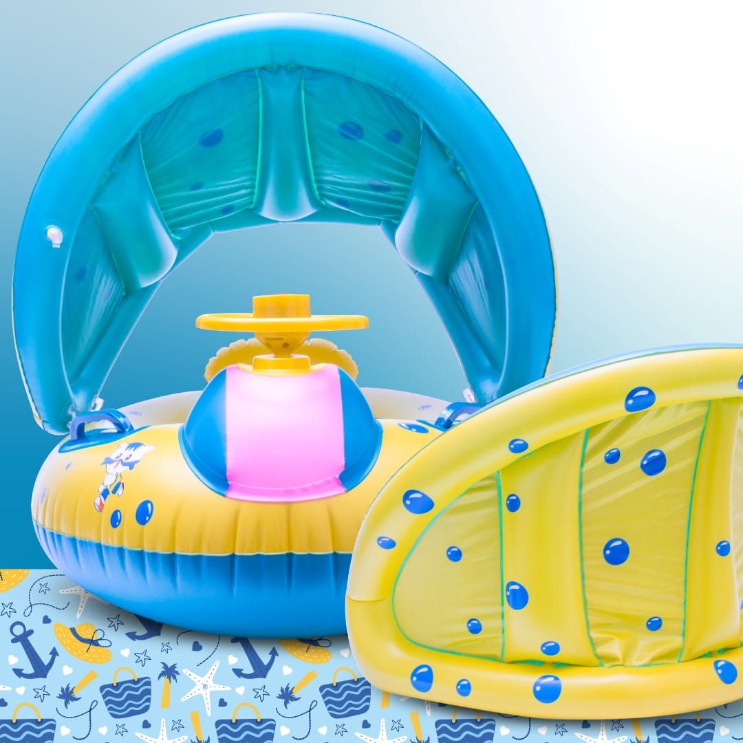 Koło do pływania Materac dmuchany Pontonik dla dzieci z daszkiem z kierownicą