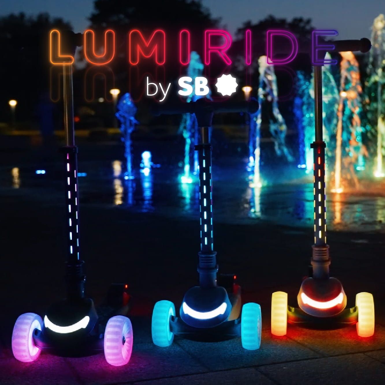 LUMI RIDE Hulajnoga trójkołowa balansowa składana regulowana Koła tęcza LED 7 kolorów 20 programów czarny Sun Baby