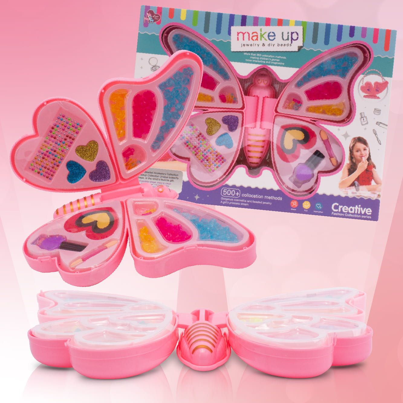 Zestaw do robienia bransoletek biżuterii makijażu koraliki kwiatki Makeup naklejki lakier Diy Motyl 2w1 Sun Baby