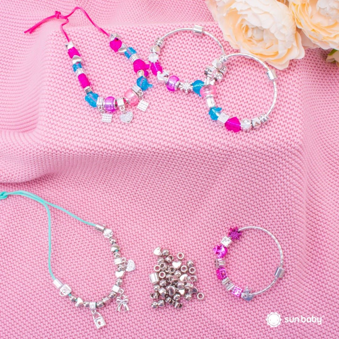 Zestaw do robienia bransoletek biżuterii zawieszki koraliki bransoletki naszyjniki 110 el Sun Baby