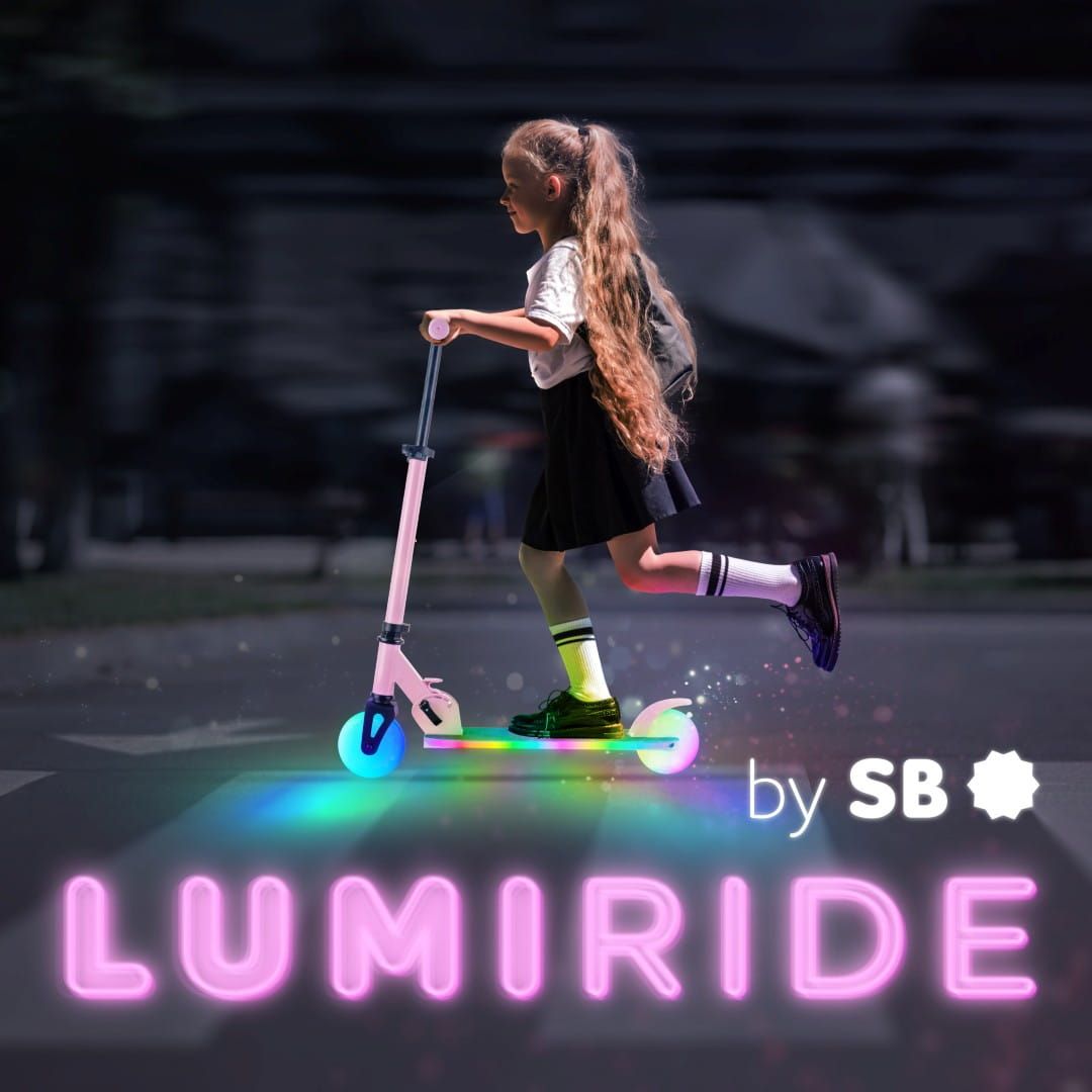 LUMI RIDE Hulajnoga dwukołowa dla dzieci składana regulowana LED 7 kolorów 20 programów różowy Sun Baby