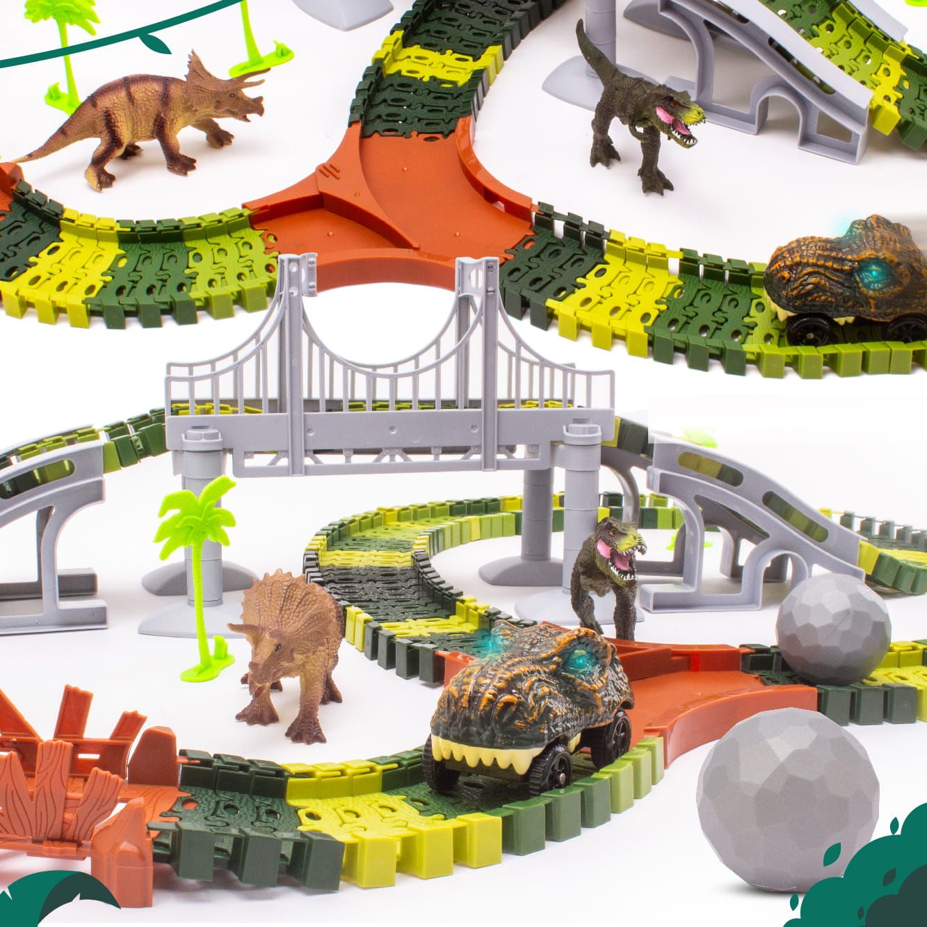 Tor wyścigowy samochodowy dla dzieci Duży Dinozaur 196 el Dinozaury Auto Sun Baby