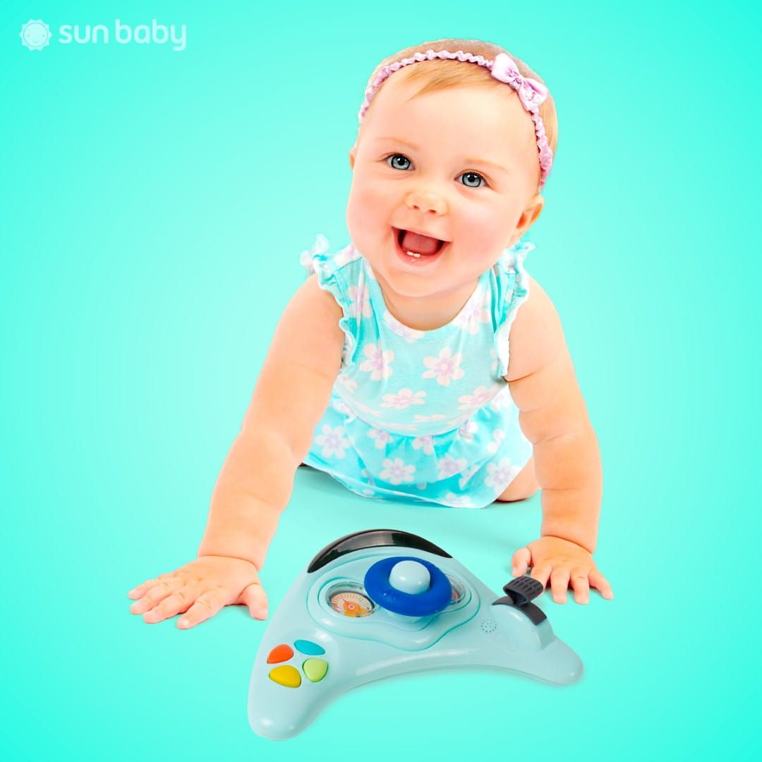 Chodzik dla dzieci interaktywny do nauki chodzenia regulacja wysokości kierownica stopery turkusowo szary