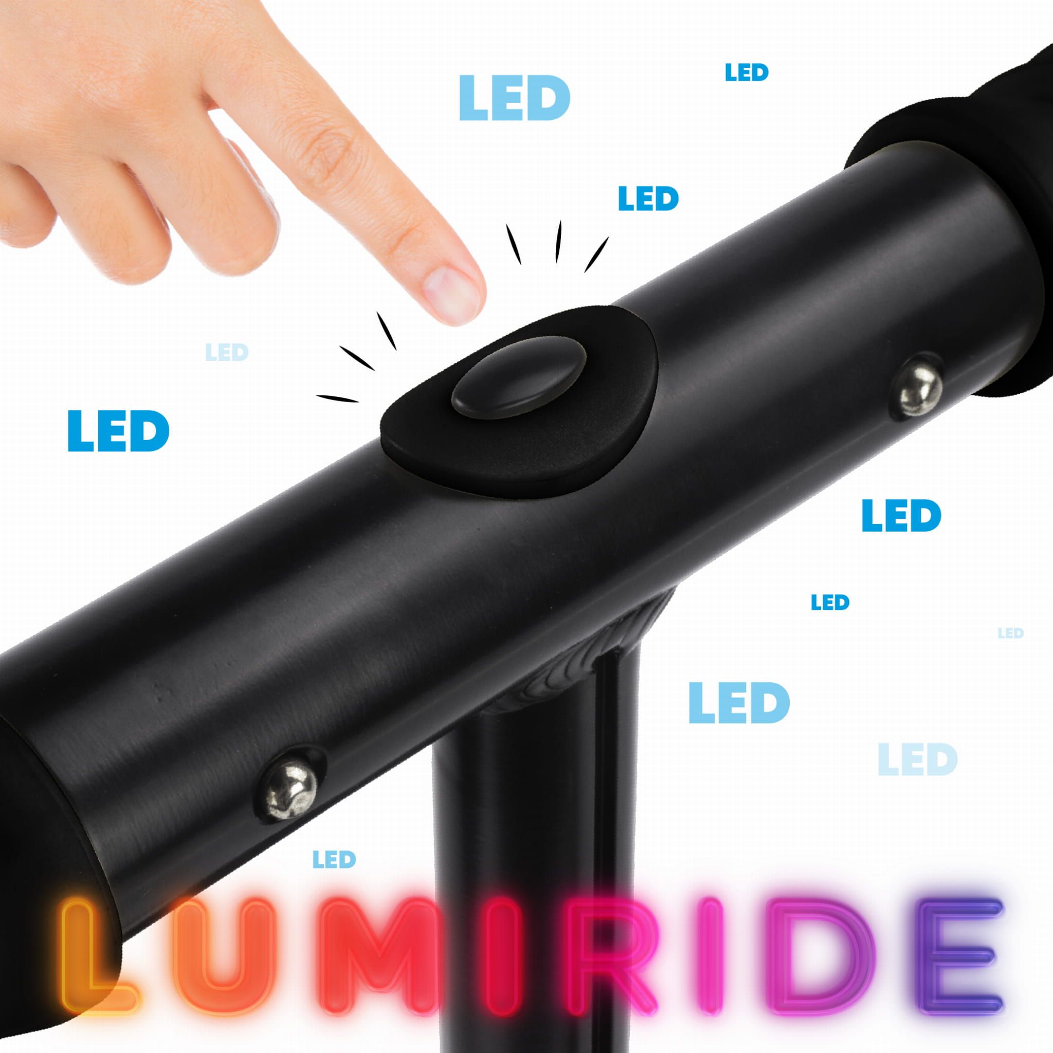 LUMI RIDE Hulajnoga dwukołowa dla dzieci składana regulowana LED 7 kolorów 20 programów czarny Sun Baby