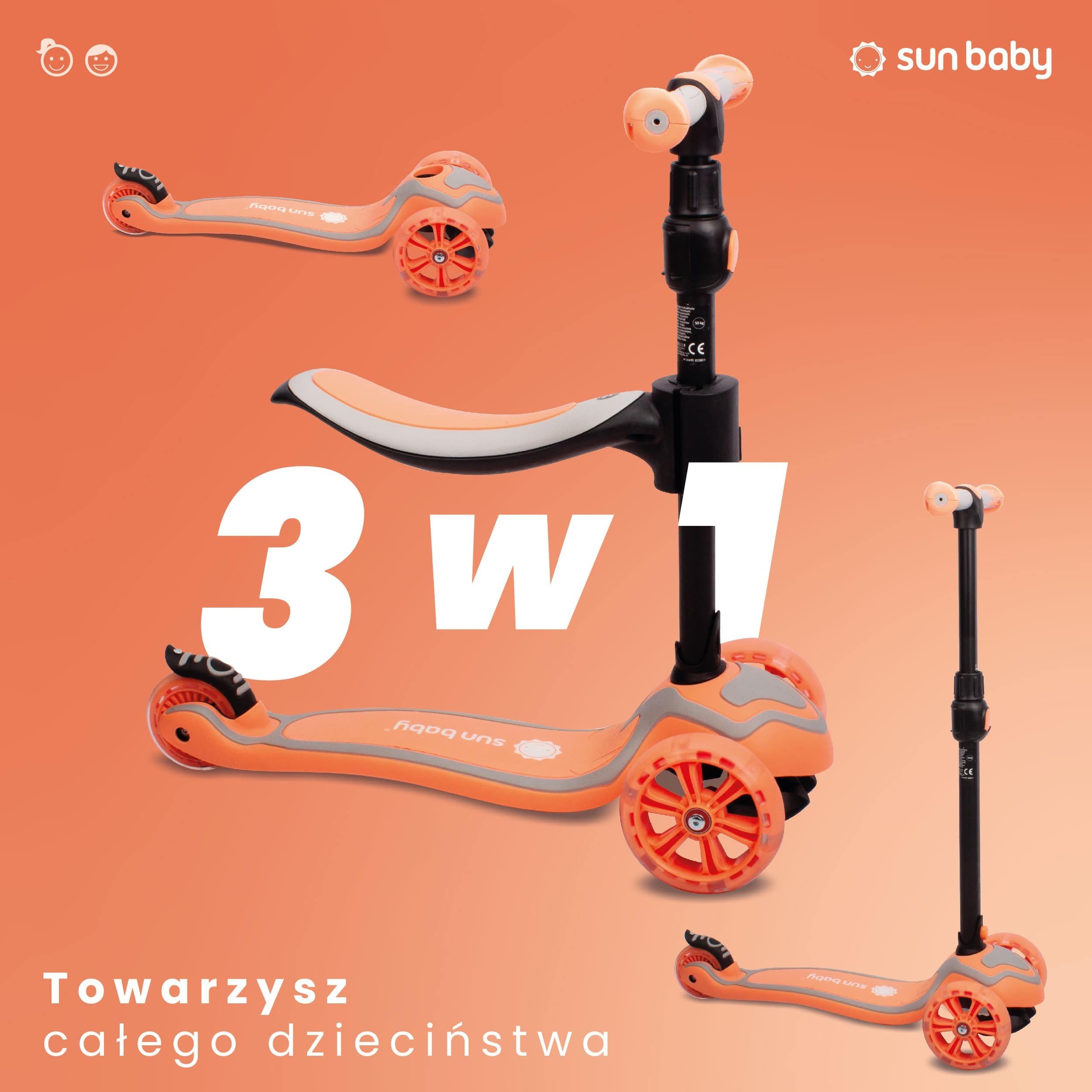 Hulajnoga dla dzieci trójkołowa balansowa Flash 3w1 LED brzoskwiniowa
