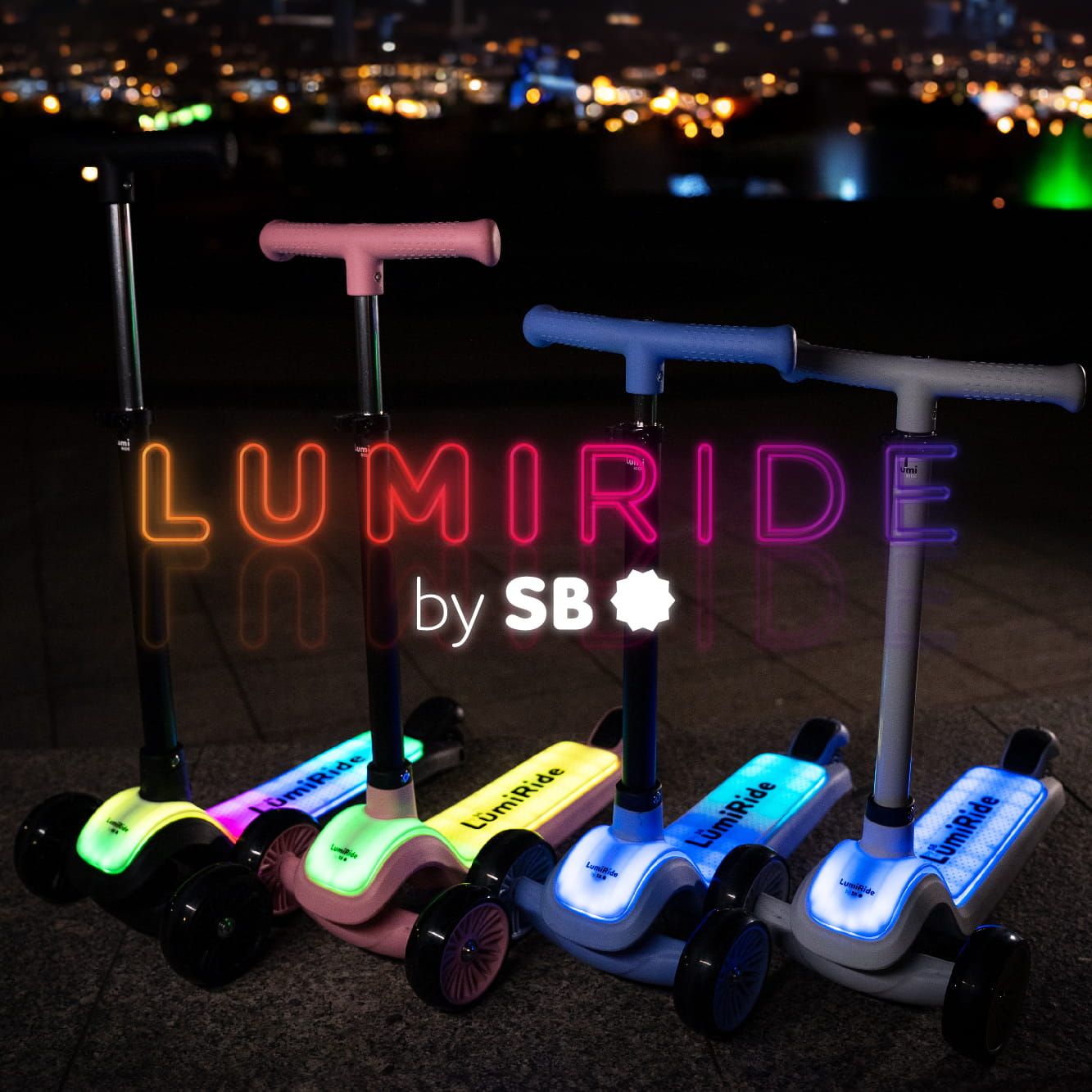 LUMI RIDE Hulajnoga trójkołowa balansowa składana regulowana Platforma LED 7 kolorów 20 programów różowy Sun Baby