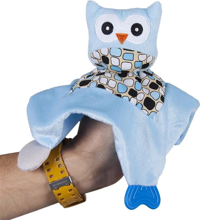 Niebieska przytulanka z sówką i gryzakiem 6m+ Sun Baby