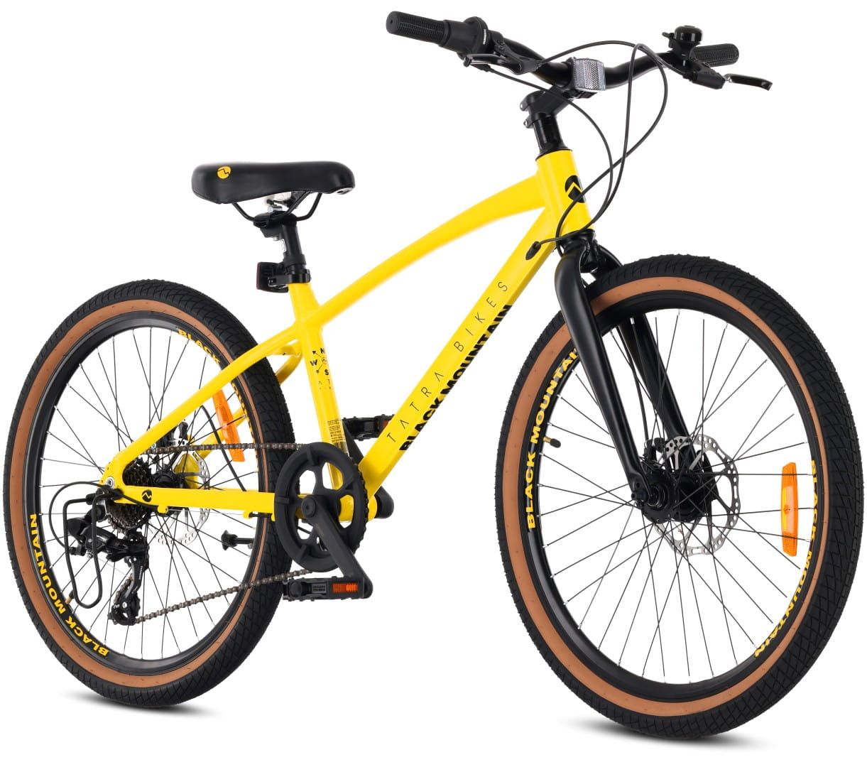 Rower górski MTB 24 cale Shimano Lekki aluminiowy 7 biegów dla chłopca dziewczynki Tatra Black Mountain Bike żółty