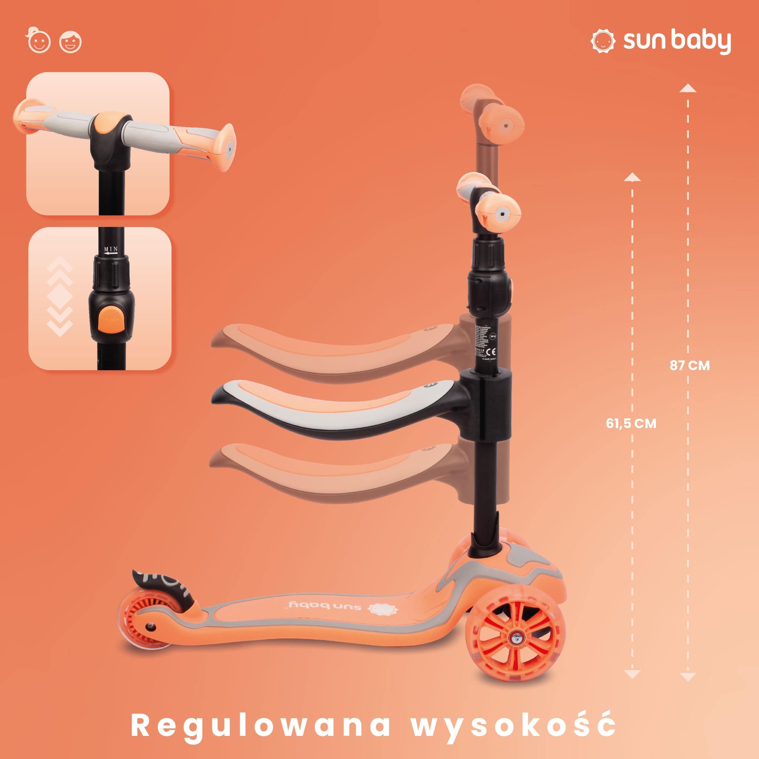 Hulajnoga dla dzieci trójkołowa balansowa Flash 3w1 LED brzoskwiniowa