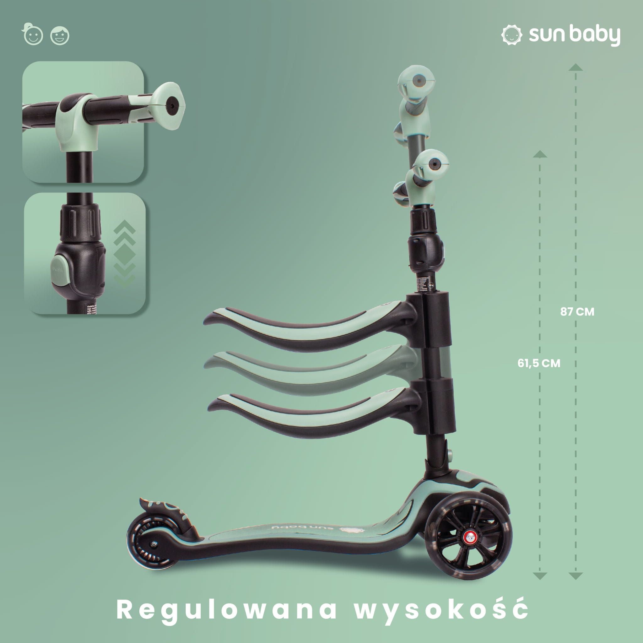 Hulajnoga dla dzieci trójkołowa balansowa Flash 3w1 LED zielona