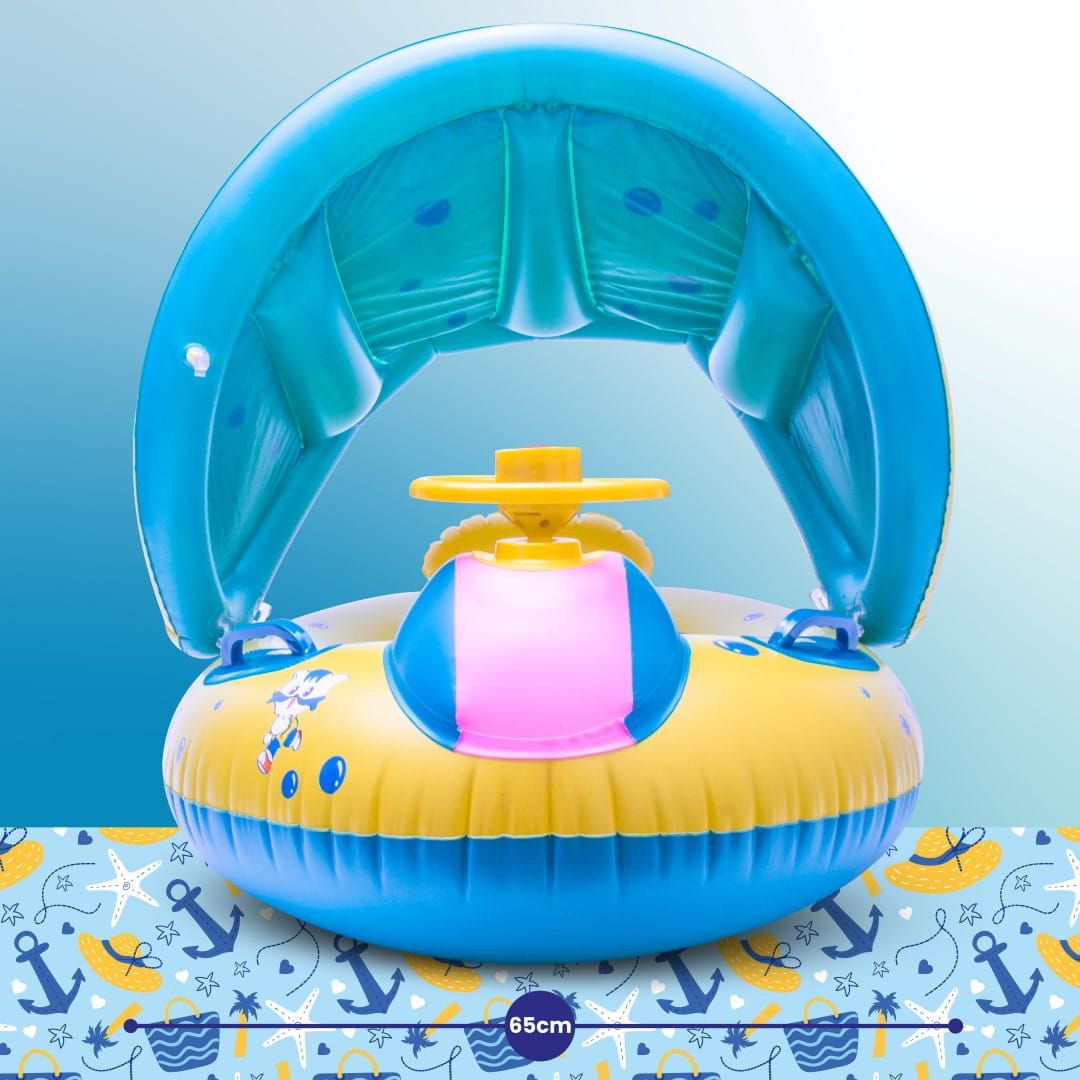 Koło do pływania Materac dmuchany Pontonik dla dzieci z daszkiem z kierownicą Pompka ręczna Sun Baby